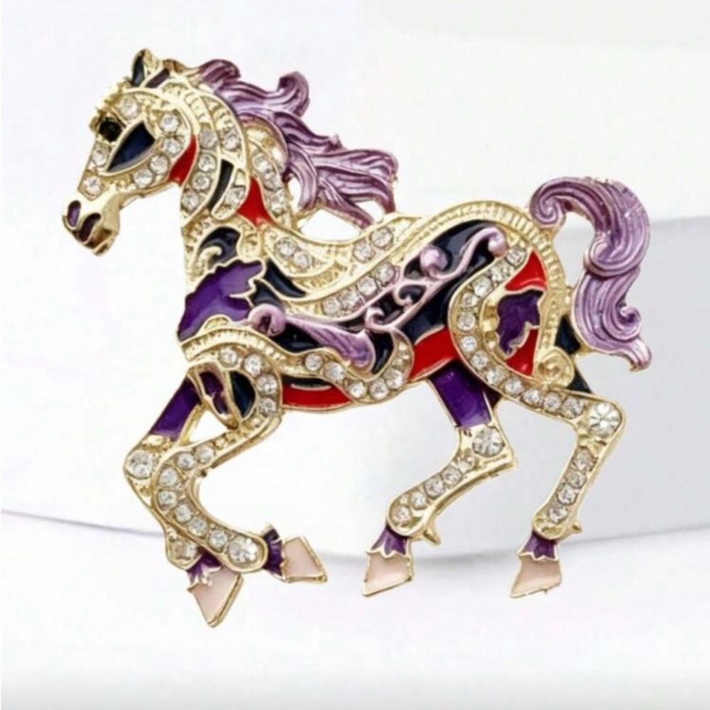 Sparkling Horse Brooch with Purple Accents | NEW | Jewel Jewels | Hobby Lover